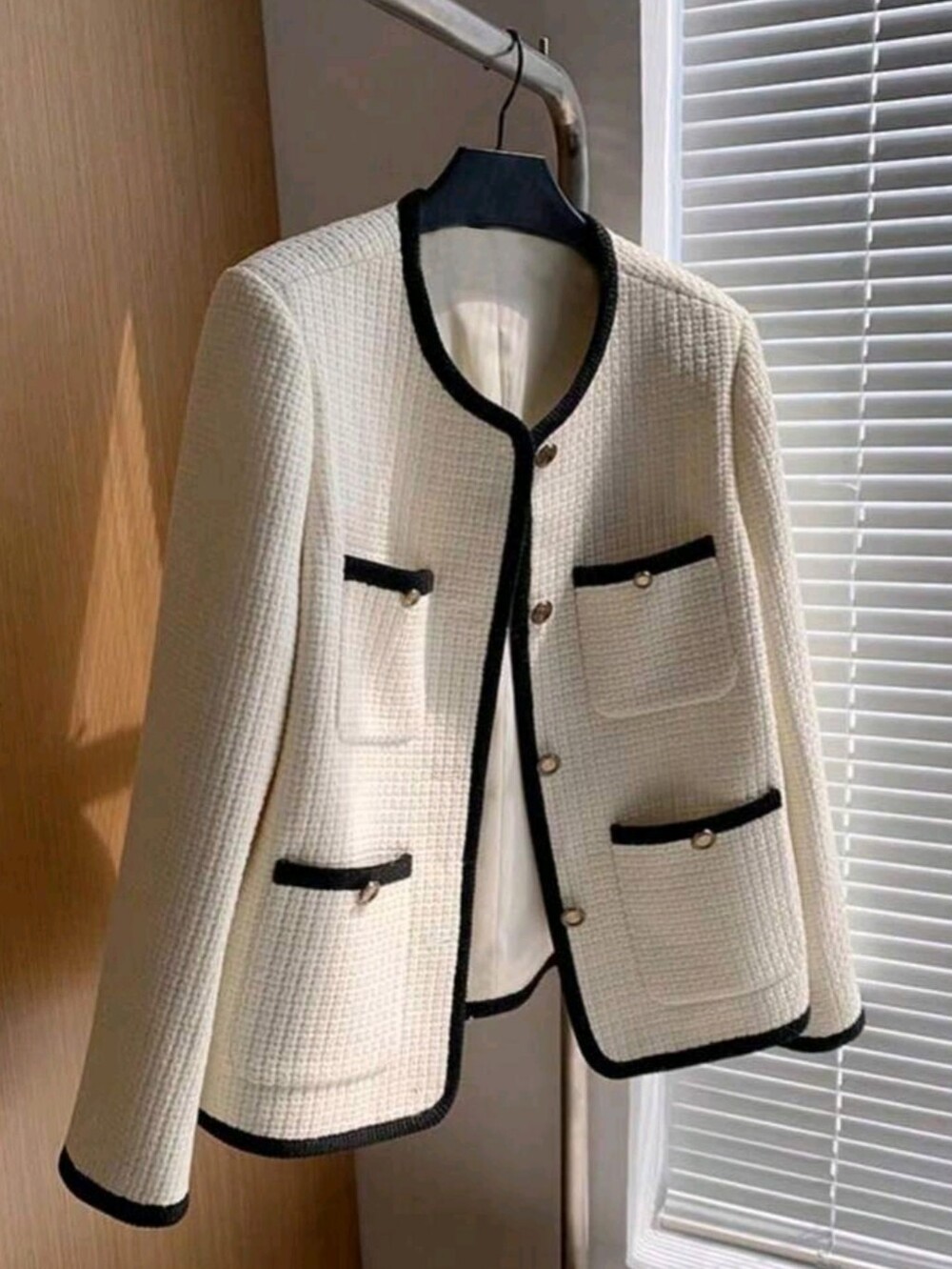 Black Trim Tweed Blazer - New Luxury Office Wear Jacket For Women White Fal